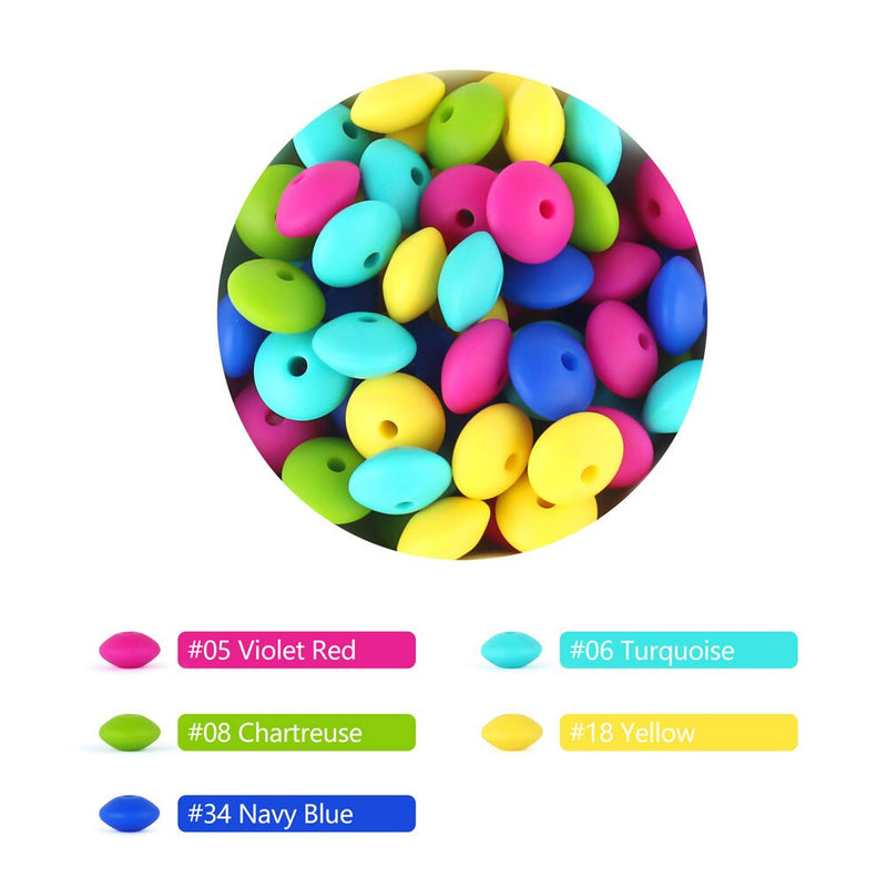 30pcs Silicone Lentil Beads BPA Free Food Grade Rodent DIY Charms Newborn Nursing Accessory Teething Necklace 12mm Abacus Bead