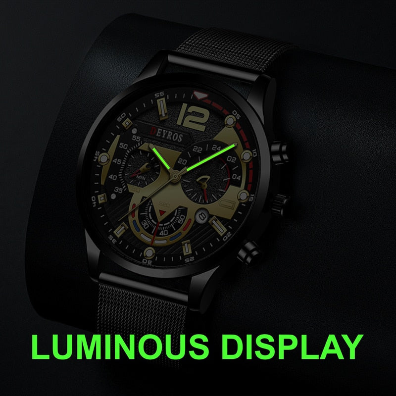 Top Brand Men Watch Luxury Gold Stainless Steel Mesh Belt Quartz Watches Business Leather Mens Luminous Clock relogio masculino