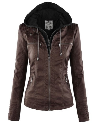 Gothic Faux Leather Jacket Women 2019 Hoodies Winter Autumn Motorcycle Jacket Black Outerwear Faux Leather PU Basic Jacket Coat