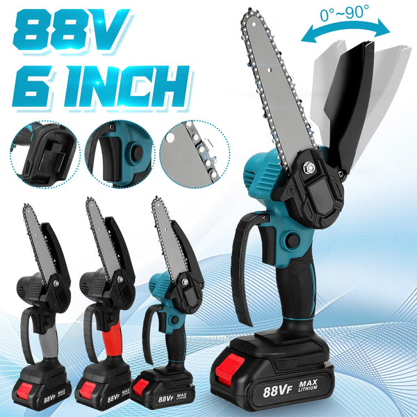 6 Inch 3000W 88VF Mini Electric Chain Saw With 0/1/2PC Battery One-handed Woodworking Cutter Tool For Makita Battery 18V EU Plug