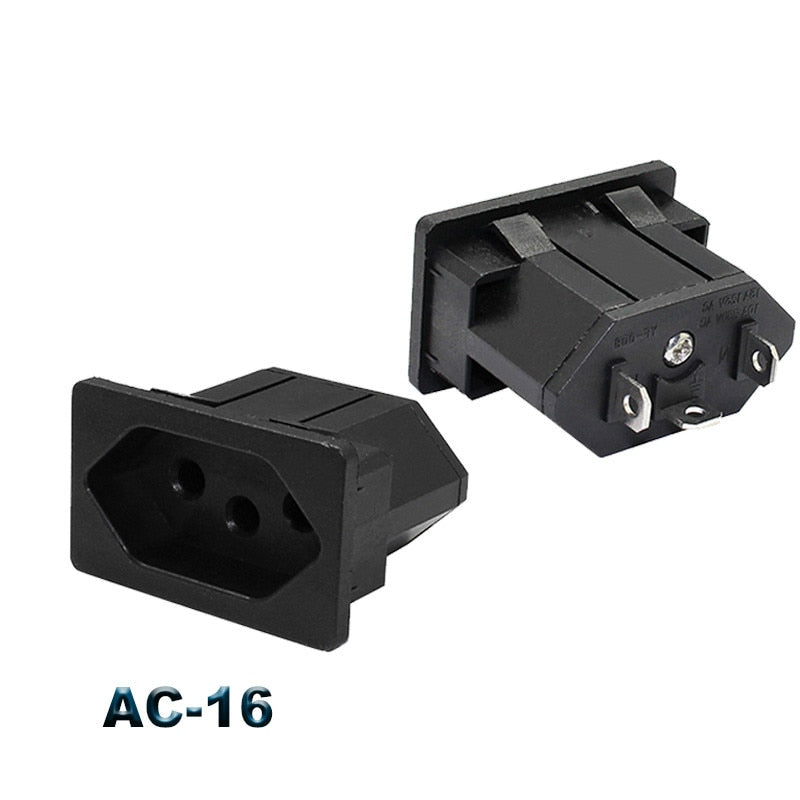 IEC320 C14 Electrical AC Socket 3 pin red LED 250V Rocker Switch 10A fuse female male inlet plug connector 2 pin socket mount