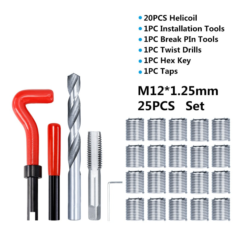 XCAN Thread Repair Tool 25pcs M3/M4/M5/M6/M7/M8/M10/M12/14 for Restoring Damaged Thread Spanner Wrench Twist Drill Bit Hand Tool