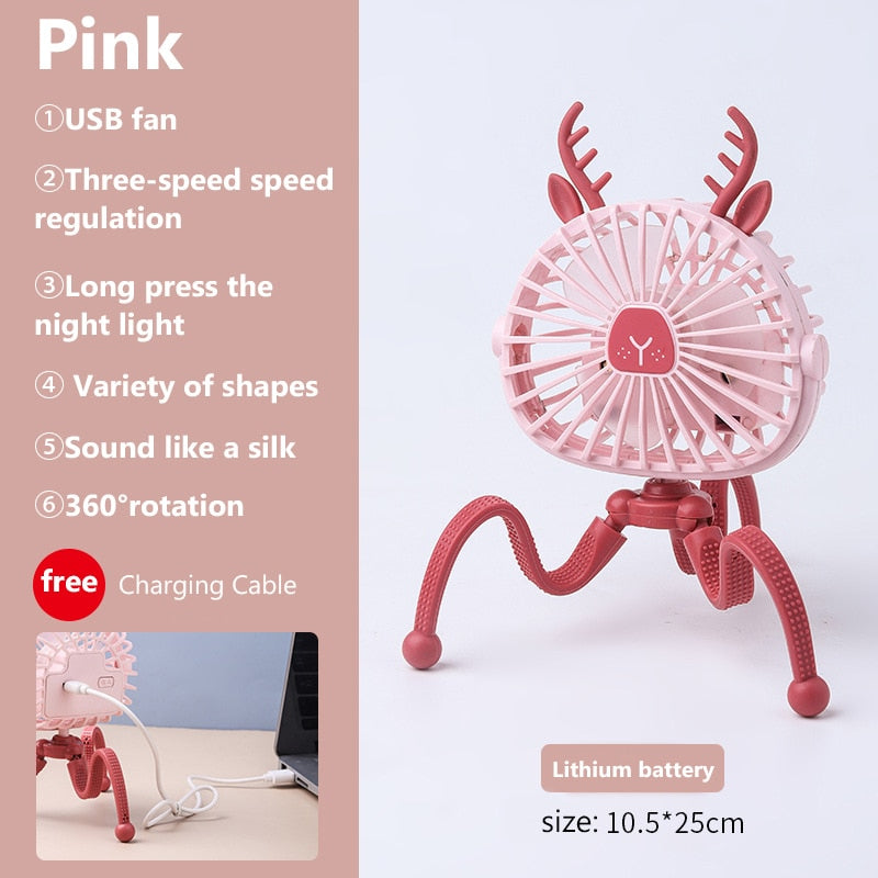 500mAh Stroller Fan Personal Portable Desk Handheld Baby Bed Car Seat Fan USB Rechargeable Fan Mini Stroller Accessories
