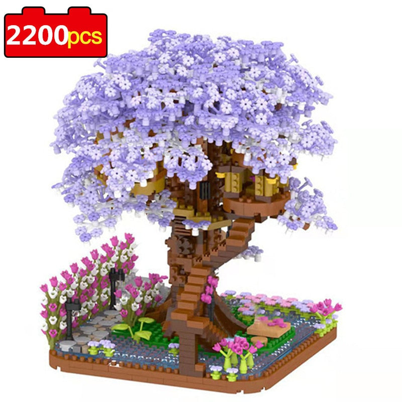 Mini Sakura Tree House Build Block City Street View Cherry Blossom Model Building Blocks DIY Toys for Children toy toy FOR GIFT