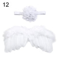 2pcs/set Cute Newborn Angel Feather Wings with Baby Girl Rose Flower Headband Hair Accessories for Infant Photography Props