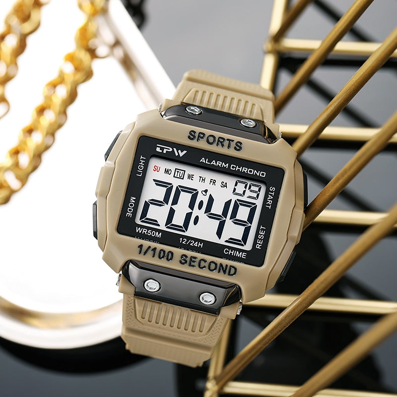 Super Easy to Read Scratch Proof Case 5ATM Water Resistant Digital Watch for Outdoor Sport