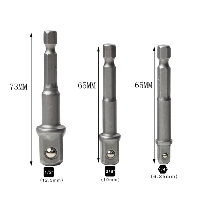 Drill Socket Adapter 1/4&#39;&#39; Hex Shank Extension for Impact Driver 1/2&#39;&#39; 3/8&#39;&#39; 1/2&#39;&#39; Square Head Drill Bit Adapter Set Hand Tools