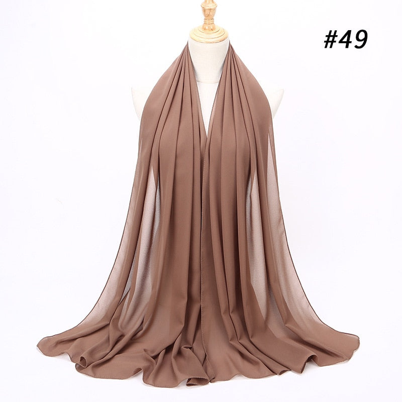 Muslim Bubble Chiffon Hijab Scarf Women Solid Color Soft Long Shawls and Wraps Georgette Head Scarves Ladies Hijabs