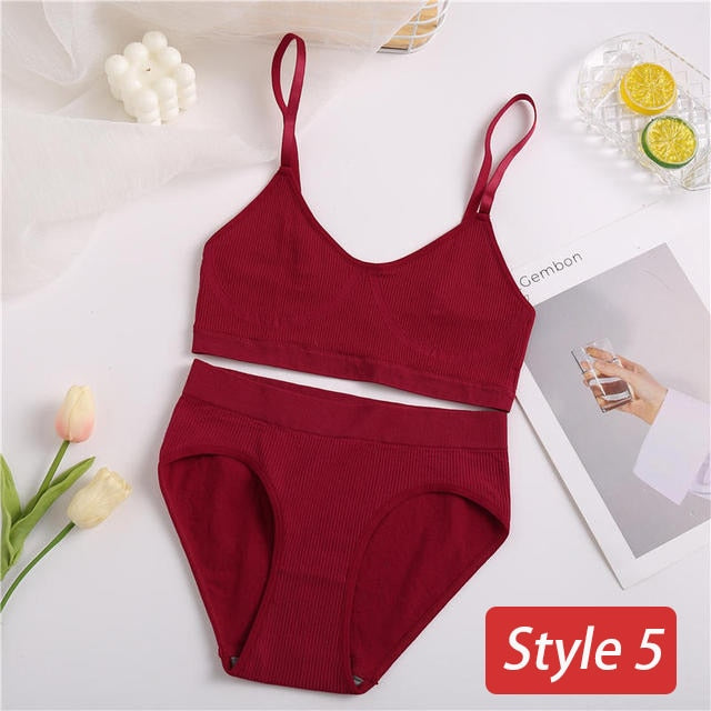 2PC Underwear Set Women Seamless Bra Set Wireless Bra Sexy High Waisted Female Underpants Comfortable Basic Bralette Lingerie