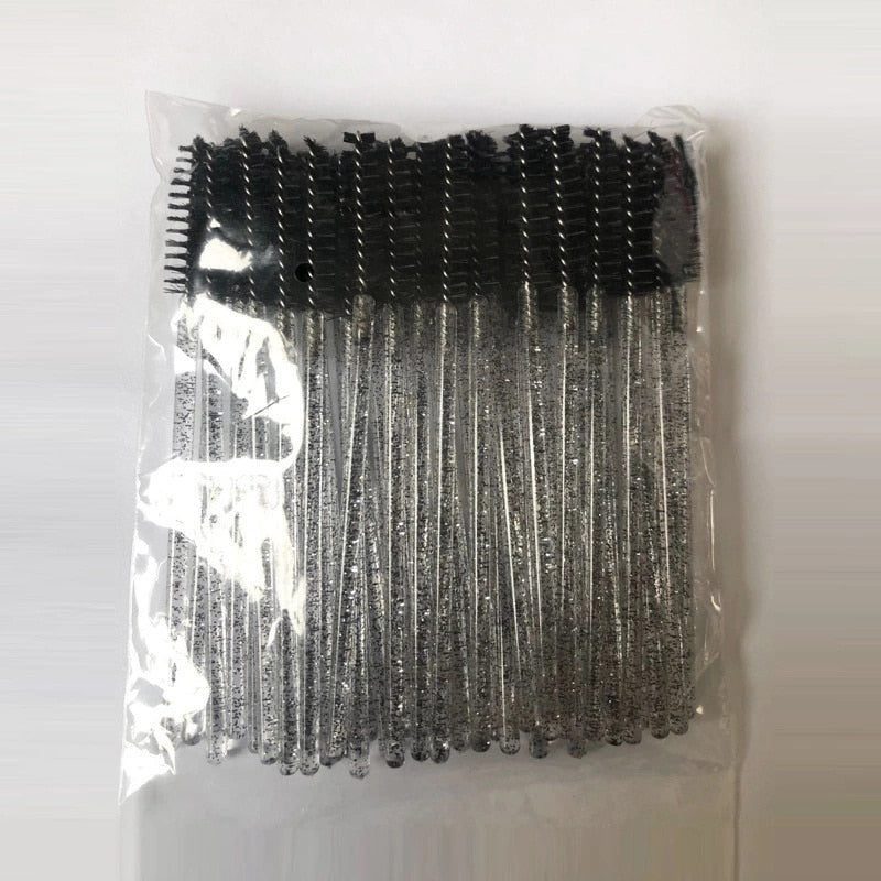 50/5Pcs Eyelash Extension Disposable Makeup Eyebrow Brush Mascara Stick Applicator Eyelashes Crystal Eyelash Brush Tool