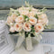Holding Flowers Artificial Natural Rose Wedding Bouquet with Silk Satin Ribbon Pink White Champagne Bridesmaid Bridal Party