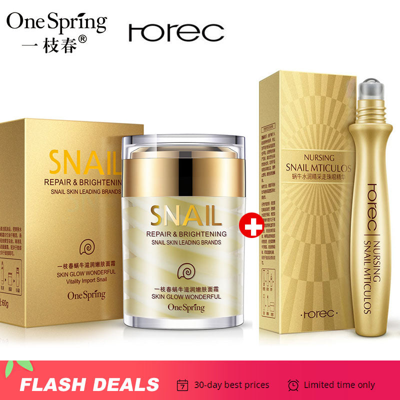 Snail Face Cream + Eye massage Roller Serum Whitening Cream Aloe Vera Gel eye bags Anti Wrinkle Rorec Korean Face Care Cosmetics