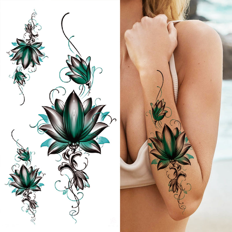 Death Skull Flower Temporary Tattoo For Women Girls Snake Bird Peony Tattoo Sticker Black Fake Blossom Sexy Tatoo Transfer Adult