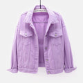Women&#39;s Denim Jacket Spring Autumn Short Coat Pink Jean Jackets Casual Tops Purple Yellow White Loose Tops Lady Outerwear KW02
