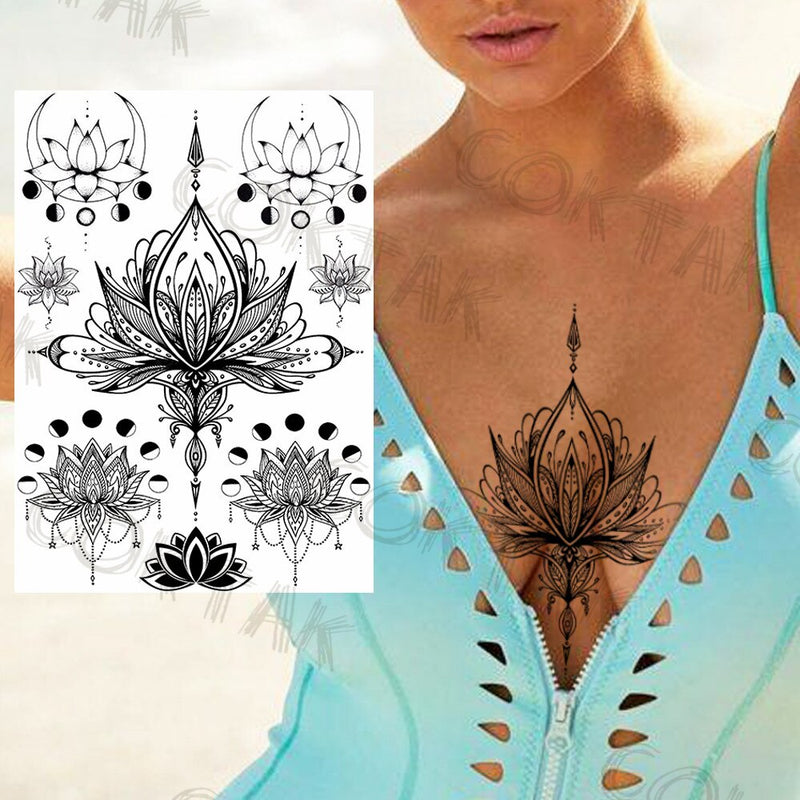 Sexy Black Henna Temporary Tattoos For Women Girls Body Art Decoration Fake Jewelry Chains Waterproof Mandala Flower Tatoos Kit