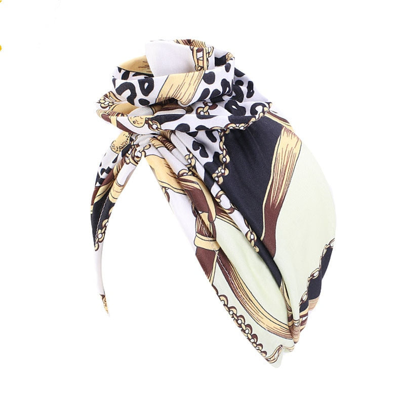 Pastoral Floral Print Turban Women National Wind Muslim Hat Bandana Chemotherapy Hat Sleep Caps Beanies Headwrap Fashion Casual
