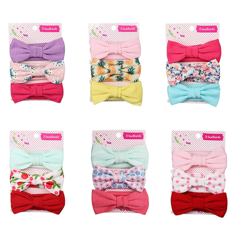 3Pcs/set Baby Headband Floral Solid Color Dot Printed Pink Bows Newborn Baby Girl Headband Hair Accessories Girls Turban