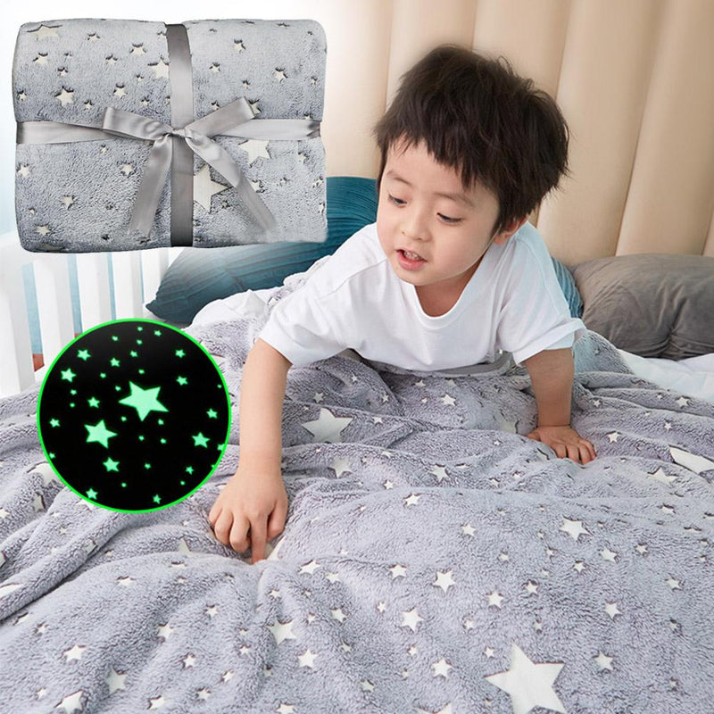 Magical Luminous Kids Blanket Soft Fluffy Flannel Star Moon Blanket Home Rug Children Bedding Fluorescent Quilt Christmas Gift