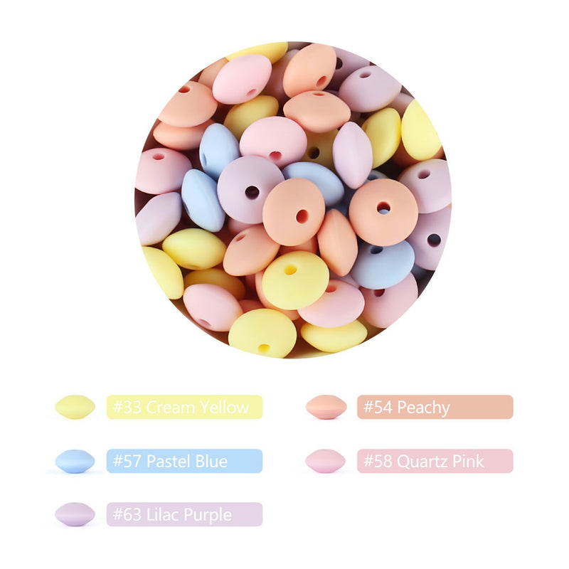 30pcs Silicone Lentil Beads BPA Free Food Grade Rodent DIY Charms Newborn Nursing Accessory Teething Necklace 12mm Abacus Bead