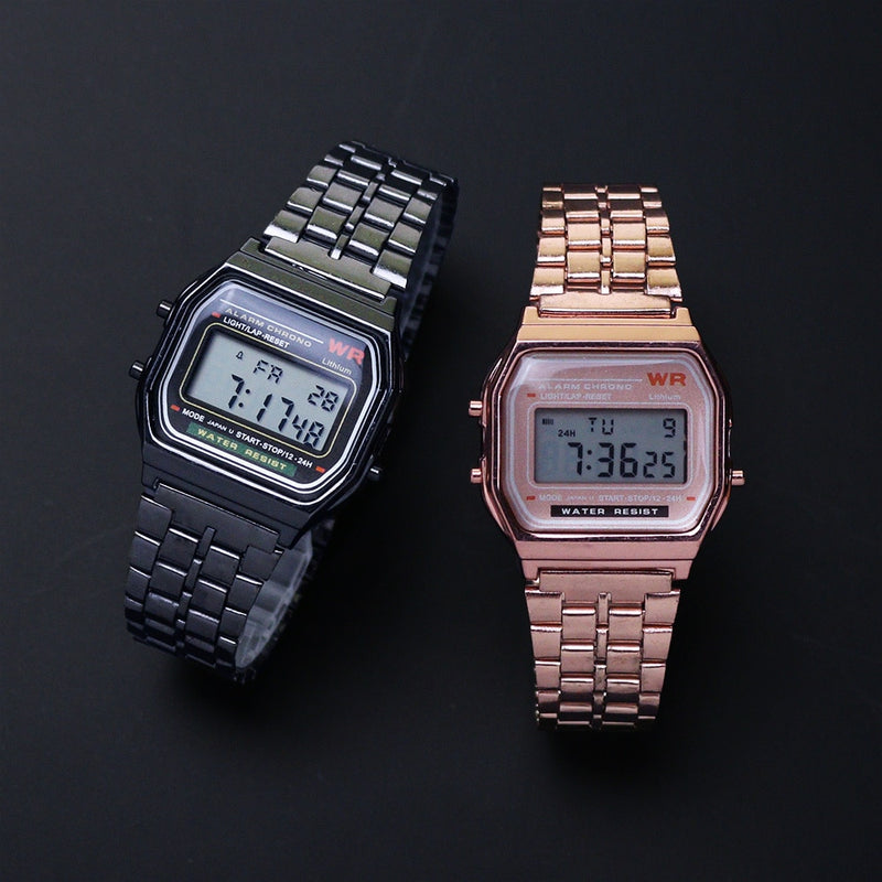 Rose Gold Silver Watches Men Women Electronic Digital Display Retro Style Clock Men&