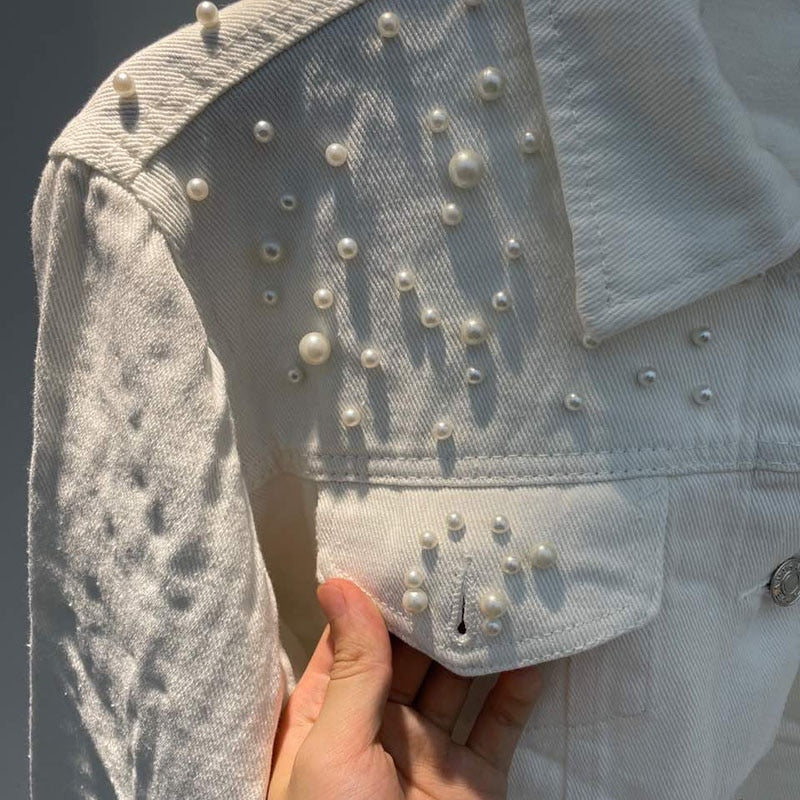 DEAT Fast Delivery New Autumn Fashion Women’s Denim Jacket Full Sleeve Loose Button Pearls Short Lapel Wild Casual 2022 AP446