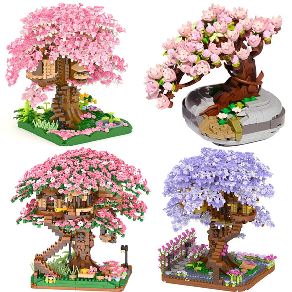 Mini Sakura Tree House Build Block City Street View Cherry Blossom Model Building Blocks DIY Toys for Children toy toy FOR GIFT