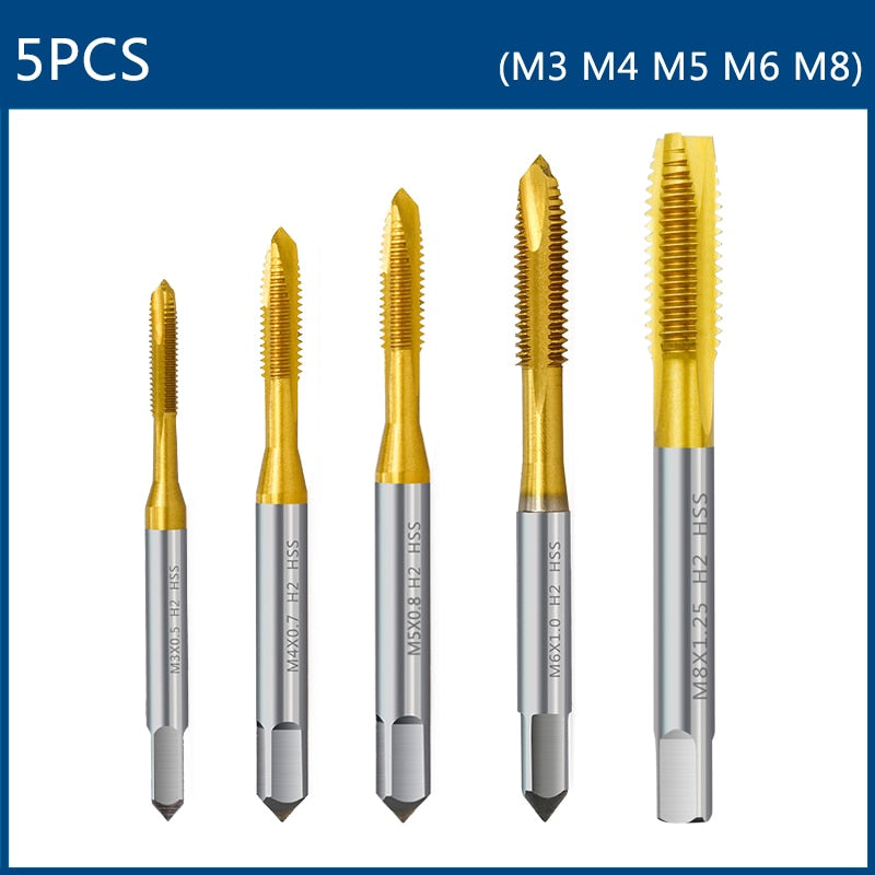 HSS Titanium Coating Screw Tap Drill Bit M2 M2.5 M3 M3.5 M4 M5 M6 M8 M10 M12 Metric Straight Flute Thread Tap Hand Tools