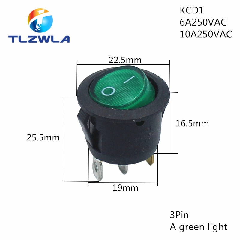 1PCS ON/OFF Round Rocker Switch LED illuminated Car Dashboard Dash Boat Van 12V 24V / 6A 250V / 10A 125V 2/3/4PIN Switch 20MM