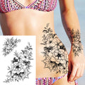 Sexy Flower Temporary Tattoos For Women Body Art Painting Arm Legs Tattoos Sticker Realistic Fake Black Rose Waterproof Tattoos