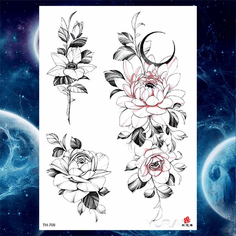 Girls Bracelet Chains Rose Tattoo Stickers Butterfly Body Arm Totem Tattoos Temporary Women Wrist Sexy Black Fake Tatoos