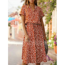 2021 Summer Polka Dot Dress Ladies Leopard Print Shirt Dress, Bohemian, Mid-length, High Waist, Beachwear, Vacation, Summer