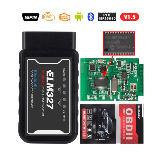 ELM327 Bluetooth-compatible V1.5 PIC18F25K80 ATAL &amp; ATPPS 4mHz Crystal Wifi ELM327 for Android/IOS/PC Torque OBDII Code Reader