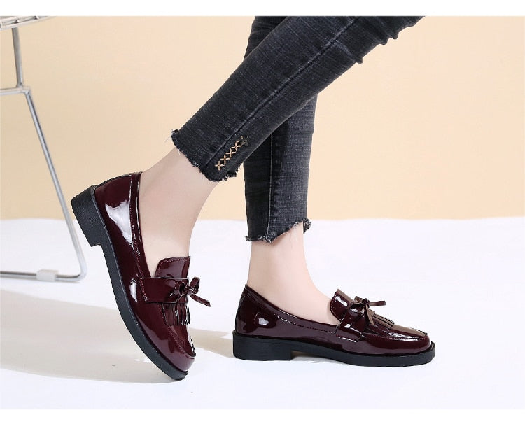 Spring Flats Women Shoes Bowtie Loafers Patent Leather Women&