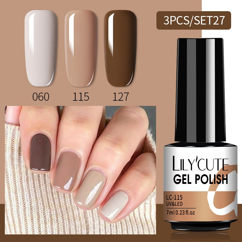 LILYCUTE 3 PCS Gel Nail Polish Set Nude Pink Glitter Sequins Matte Effect Gel Long Lasting Base Top Coat Nail Art Design Hybrid