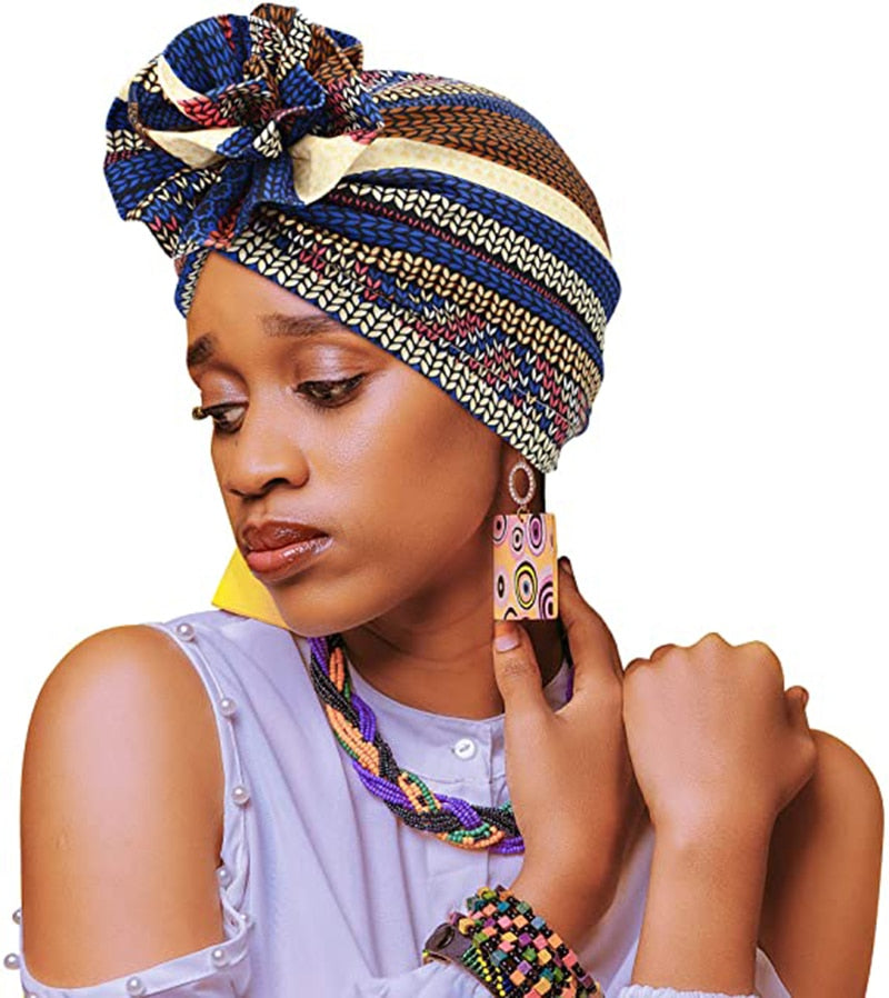 Pastoral Floral Print Turban Women National Wind Muslim Hat Bandana Chemotherapy Hat Sleep Caps Beanies Headwrap Fashion Casual