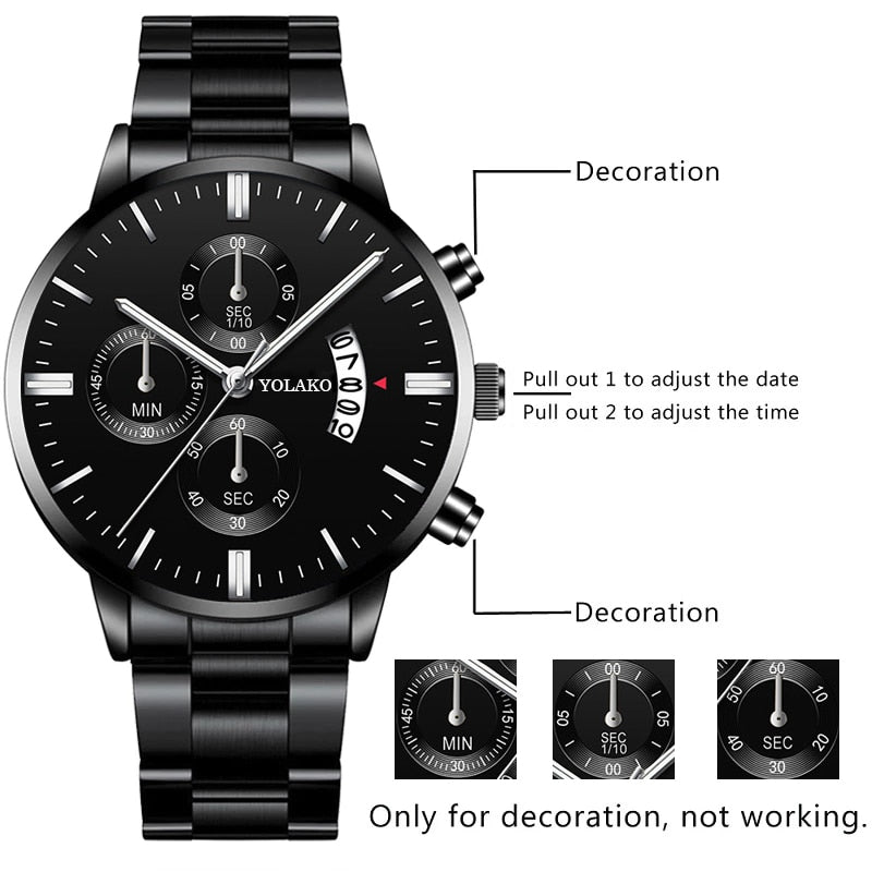 reloj hombre Fashion Men Stainless Steel Watch Luxury Calendar Quartz Wristwatch Business Watches Man Clock relogio masculino