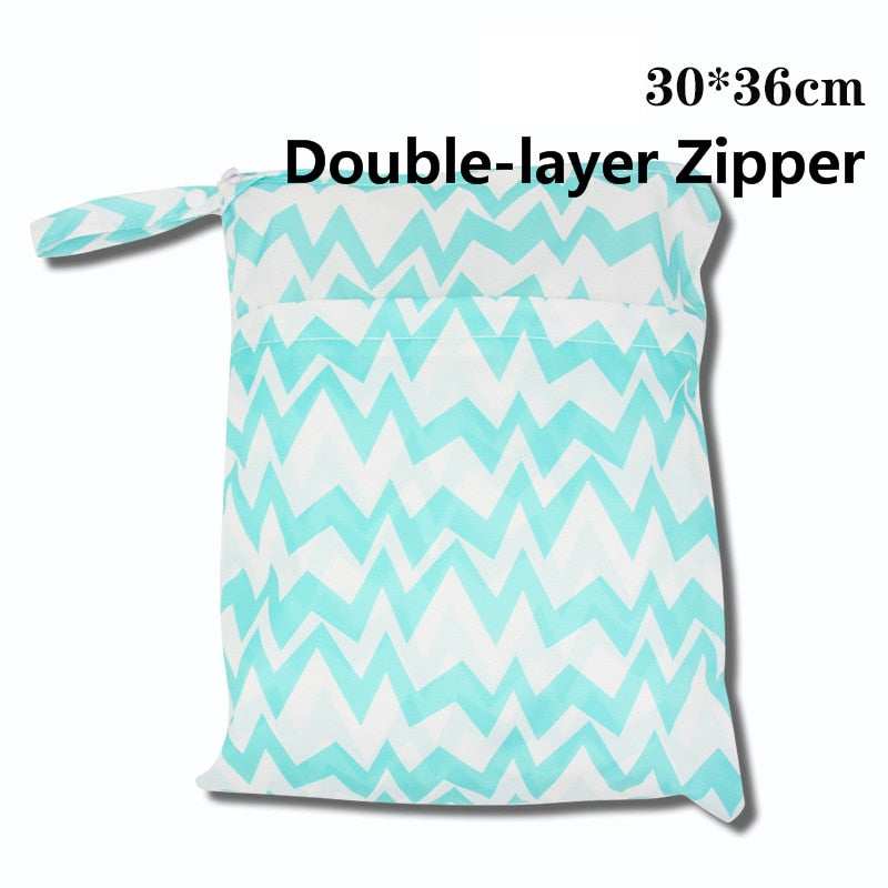 Baby Diaper Bag Cartoon Print Waterproof Wet Dry Nappy Zipper Handbag Stroller Carry Pack Travel Outdoor Wet Diaper Storage Bags