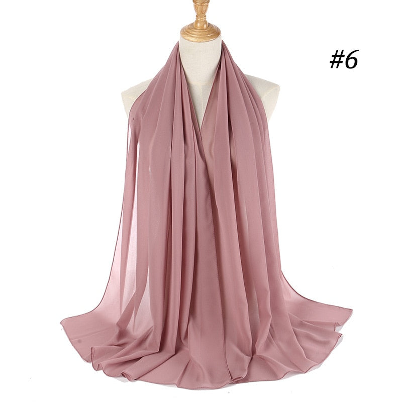 Muslim Bubble Chiffon Hijab Scarf Women Solid Color Soft Long Shawls and Wraps Georgette Head Scarves Ladies Hijabs