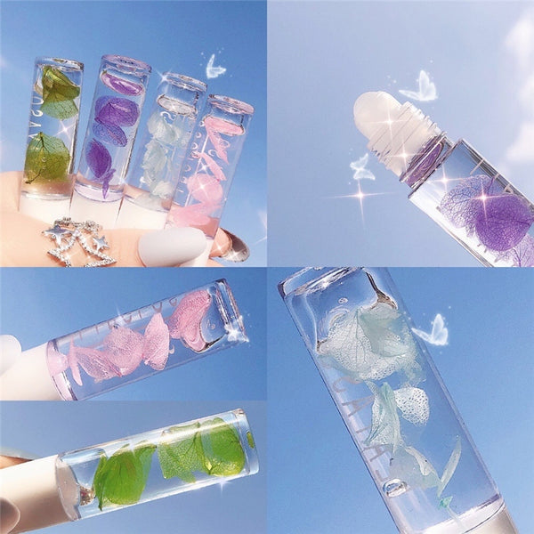 Lip Oil Transparent Lip Gloss Clear Petal Lip Balm Liquid Lipstick Glass Lip Gloss Colorless Moisturizing Lip Balm Lip Care