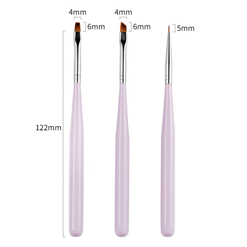 3Pcs Acrylic French Stripe Nail Art Liner Brush Set 3D Tips Manicure Ultra-thin Line Drawing Pen UV Gel Brushes Painting Tools