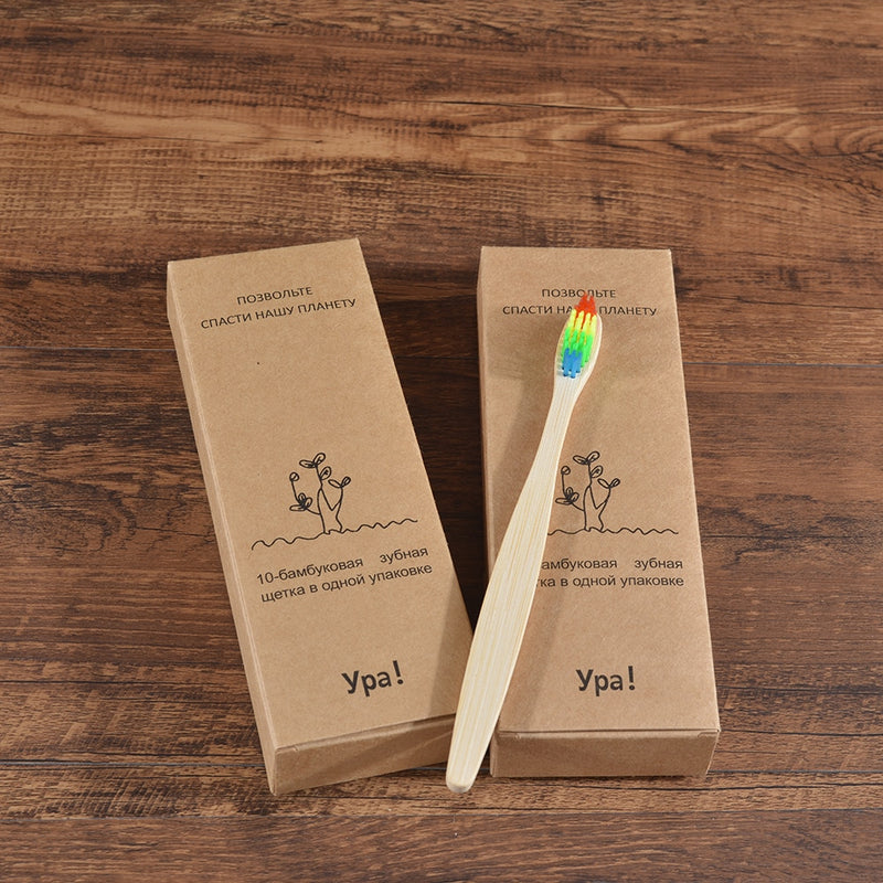 10PCS Colorful Toothbrush Natural Bamboo Tooth Brush Set Soft Bristle Charcoal Teeth Eco Bamboo Toothbrushes Dental Oral Care