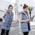 2022 New Women&#39;s Vest Jacket Down Cotton Vest Autumn Winter Jacket Hooded Long Coat Sleeveless Loose Female Waistcoat Snow Wear
