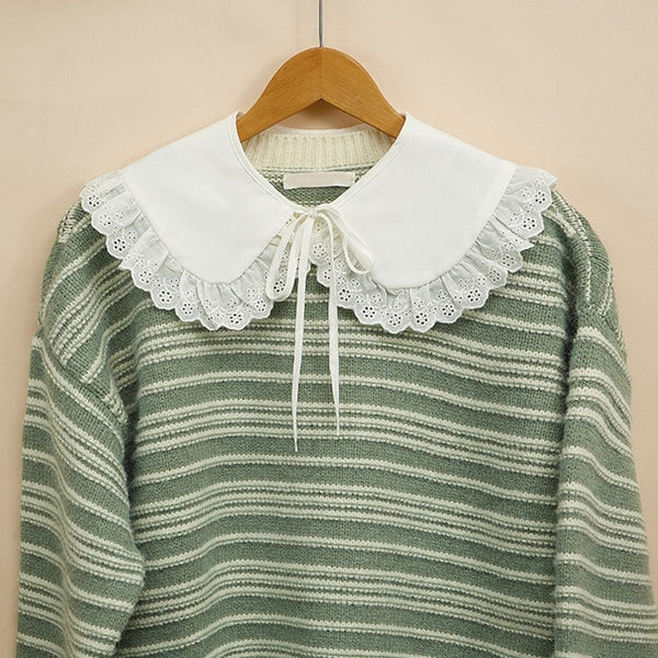 Japanese Women Girl Fake Collar Shawl Wrap Hollow Out Floral Lace Ruffled Trim Necklace Lapel Blouse Student Decor Short Capelet