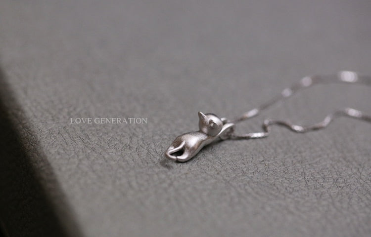 925 Sterling Silver  Cute cat Necklaces &amp; Pendants For Women Fashion Lady Festival Gift Sterling-silver-jewelry