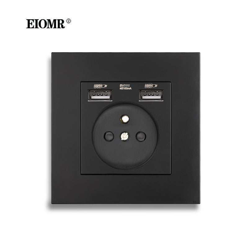EOMR Wall USB Power Socket 5V 2.1A EU France Belgium Electrical Socket 16A Dual USB Plug IOS Android Phone Charging Ports Socket