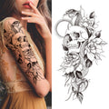 Death Skull Flower Temporary Tattoo For Women Girls Snake Bird Peony Tattoo Sticker Black Fake Blossom Sexy Tatoo Transfer Adult