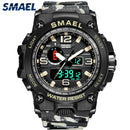 SMAEL Watches For Men 50M Waterproof Clock Alarm reloj hombre 1545D Dual Display Wristwatch Quartz Military Watch Sport New Mens