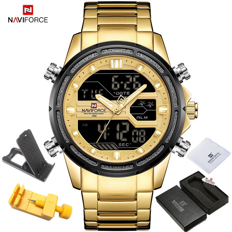 NAVIFORCE Watches for Men Luxury Brand Digital Chronograph Sport Quartz Wristwatch Waterproof Military Steel Band Luminous Clock