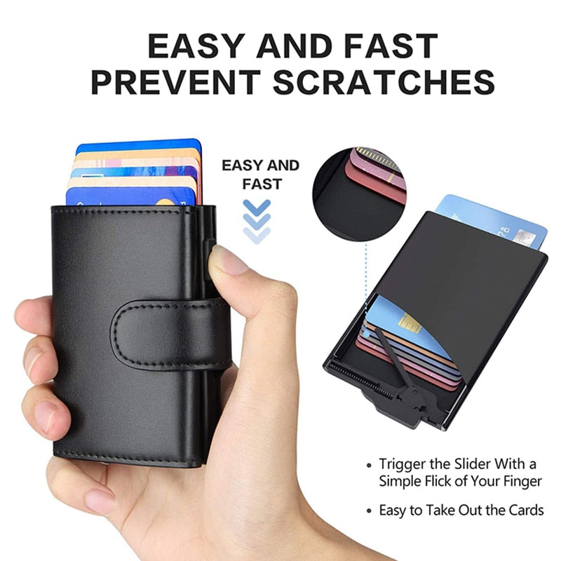 2022 Fashion Aluminum Credit Card Wallet RFID Blocking Trifold Smart Men Wallets 100% Genuine Leather Slim with Coin Pocket