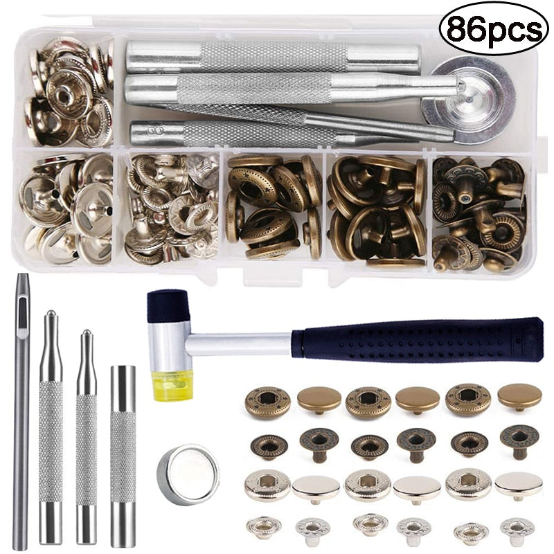 LMDZ Leather Snap Fasteners Kit Press Stud Metal Button Snaps with Hammer Installation Tools for DIY Leather Craft Project